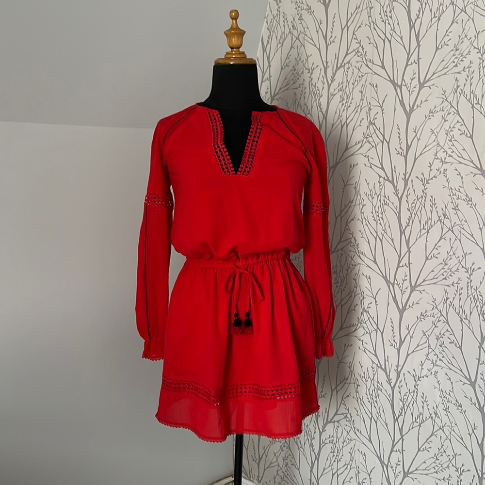 Rebecca Minkoff Red Dress Long Sleeve with Drawstring Waist